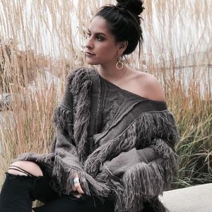 Moss fringe boutique sweater